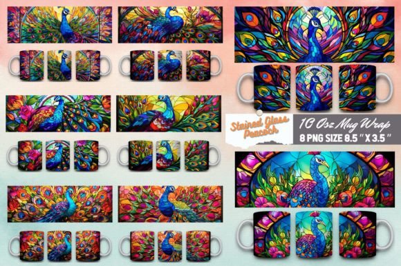 Download Stained Glass Peacock 3d Mug Sublimation - Mug sublimation Collection