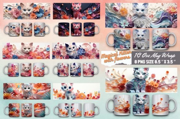 Download Kitten with Flowers 3D Mug Sublimation - Mug sublimation Collection