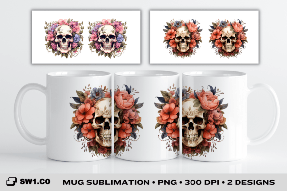 Download Skull Flowers 3D Mug Sublimation Wrap - Mug sublimation Collection
