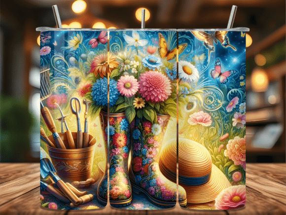 Download Garden Boots Sun Hat Floral Tumbler Wrap - Tumbler wrap Collection