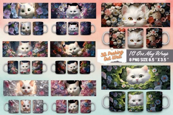 Download Cat Peeking out Wall 3D Mug Sublimation - Mug sublimation Collection